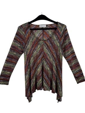 Veronica‎ M. Colorful Long Sleeve Stretchy Asymmetrical Hem Pullover Blouse Sz L